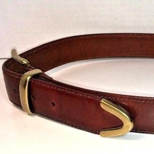Fossil Brown Leather Wide Belt Brass Buckle Size M